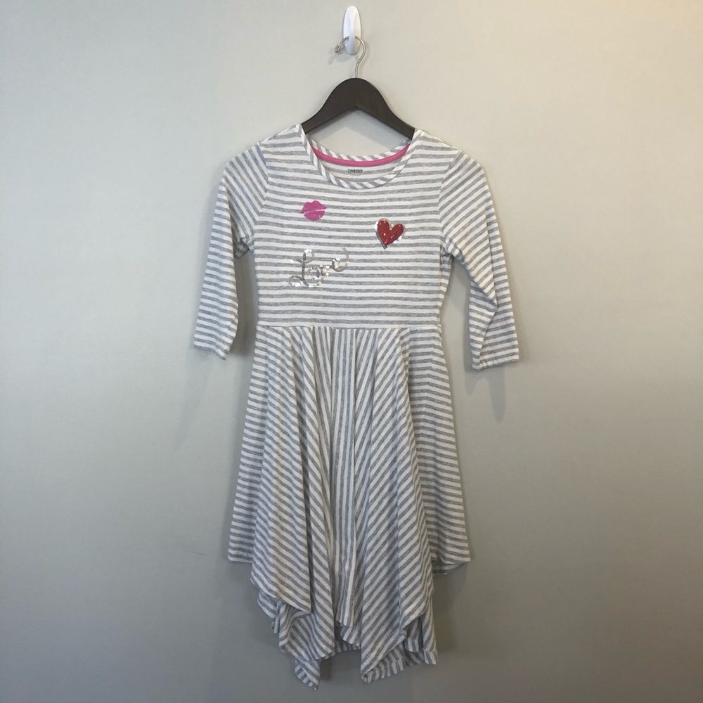 Girls L gray stripe knit Gymboree midi dress V-Day